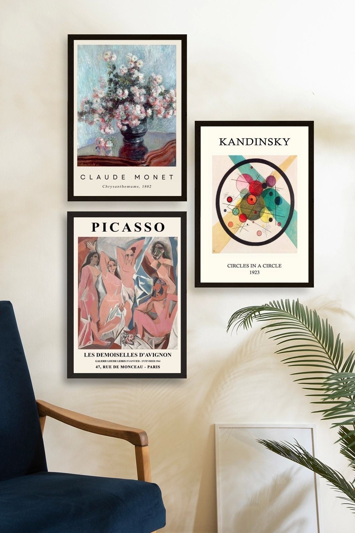 Ünlü Tablolar Üçlü Ahşap Çerçeveli Tablo 30 x 40