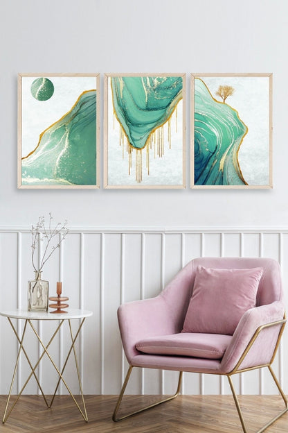 Manzara Üçlü Ahşap Çerçeveli Tablo 17 x 23