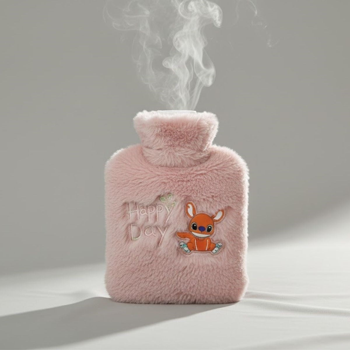 Mutlu Robot Hayvan Figürlü Pembe Peluş Sıcak Su Torbası 1 Lt – Yumuşak Kılıf, Uzun Süre Sıcak Tutan Termal Su Torbası