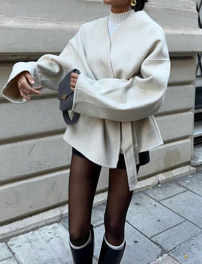 Bağlama Detaylı Rahat Kalıp Kaşmir Hırka/Ceket