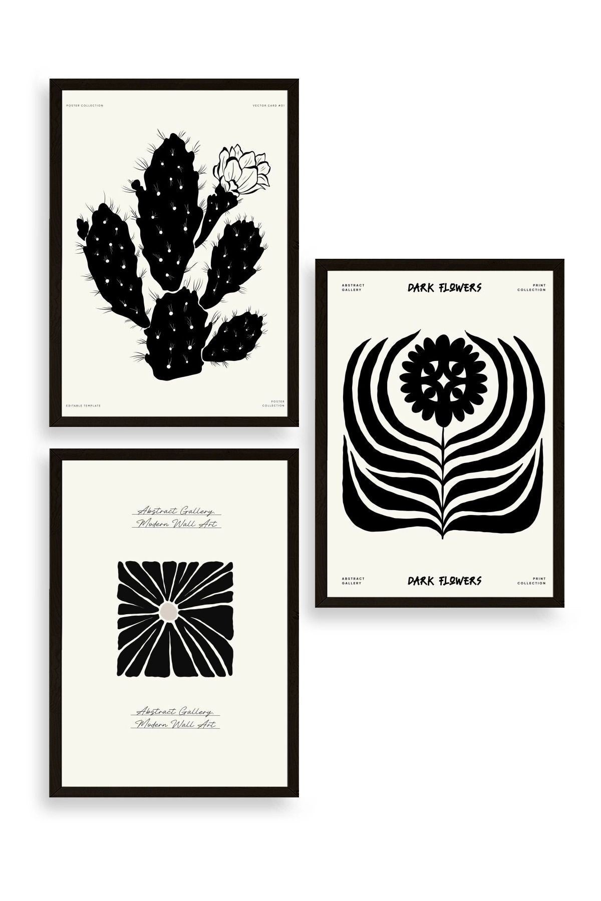 Modern Üçlü Ahşap Çerçeveli Tablo 23 x 30