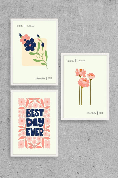 Soyut Üçlü Ahşap Çerçeveli Tablo 50 x 70