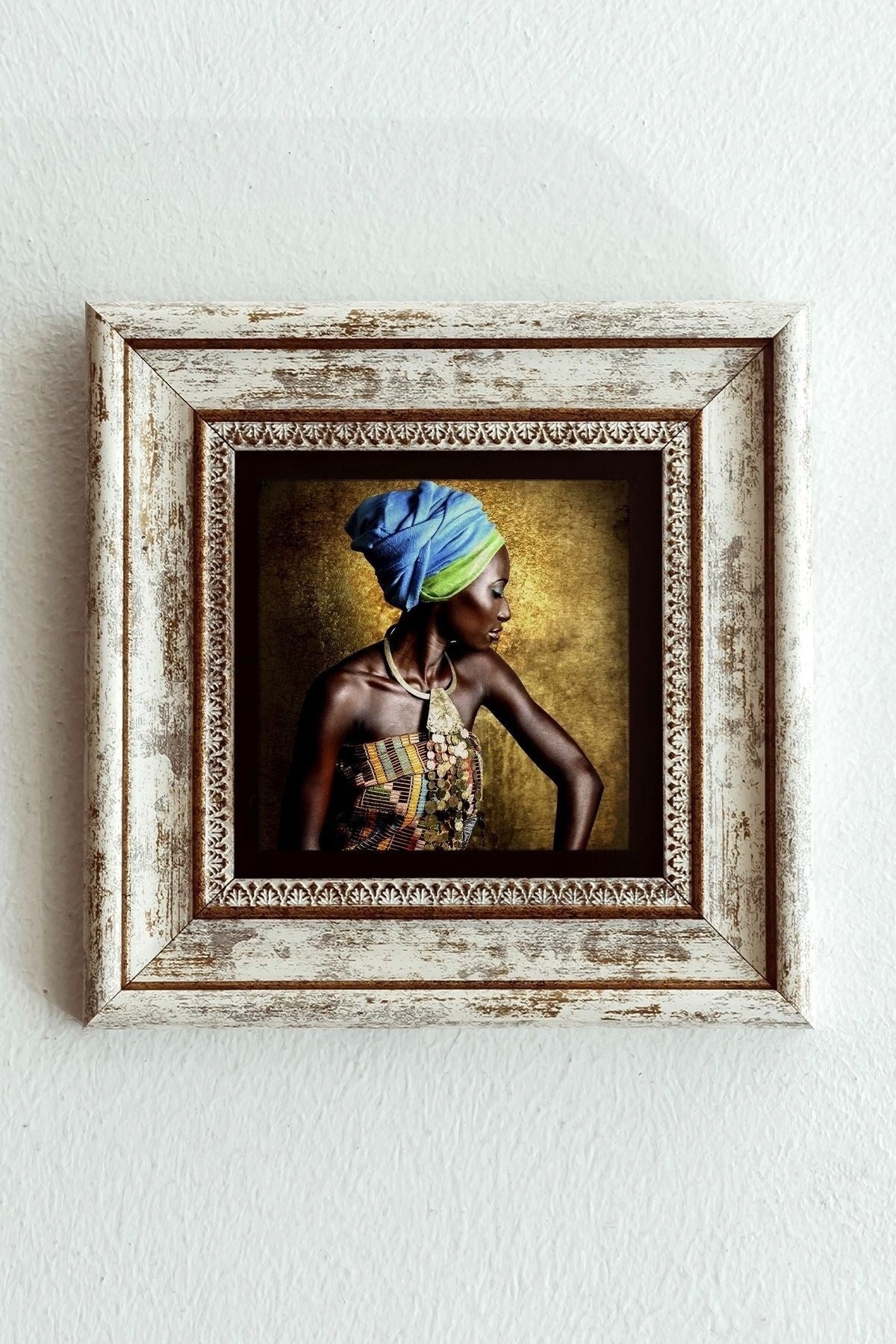 Afrikalı Kadın Çerçeveli Taş Tablo , Çerçeveli Taş Duvar Dekoru-enkcrcvtbl-00160 20 cm