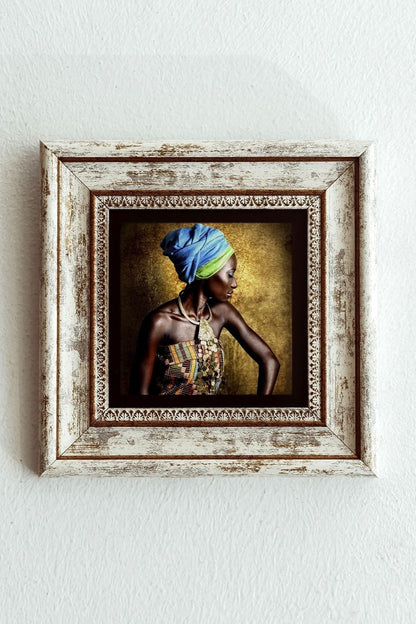 Afrikalı Kadın Çerçeveli Taş Tablo , Çerçeveli Taş Duvar Dekoru-enkcrcvtbl-00160 20 cm