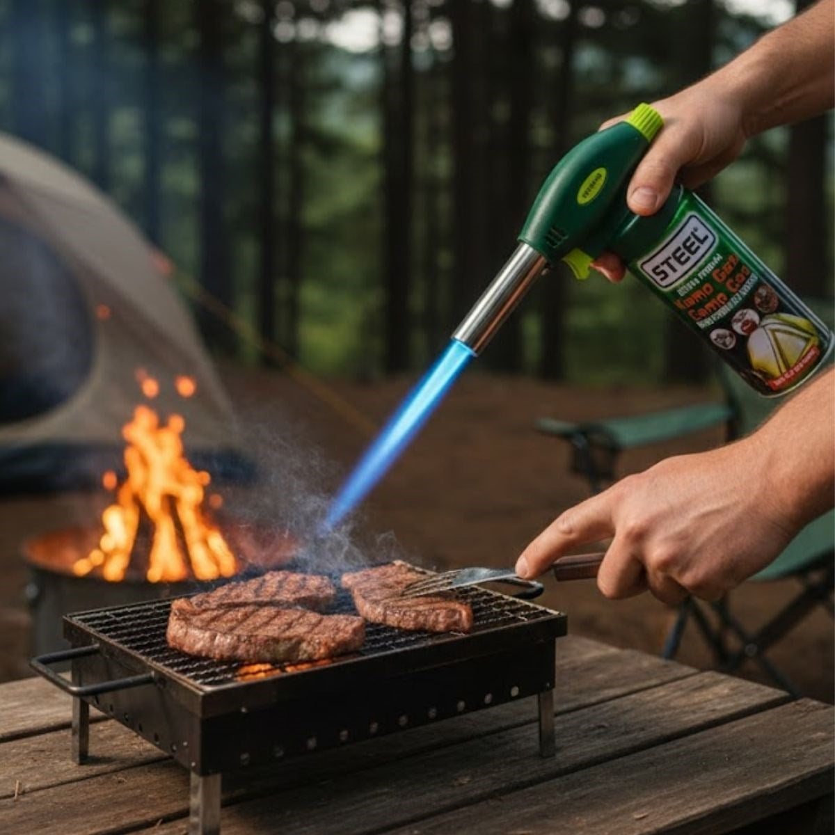 BUFFER® Outdoor Kamp, Piknik ve Tamir İşleri İçin Kamp Gazı Seti – Taşınabilir Pürmüz Alev Tabancası ve Yüksek Performanslı Gaz Kartuşu