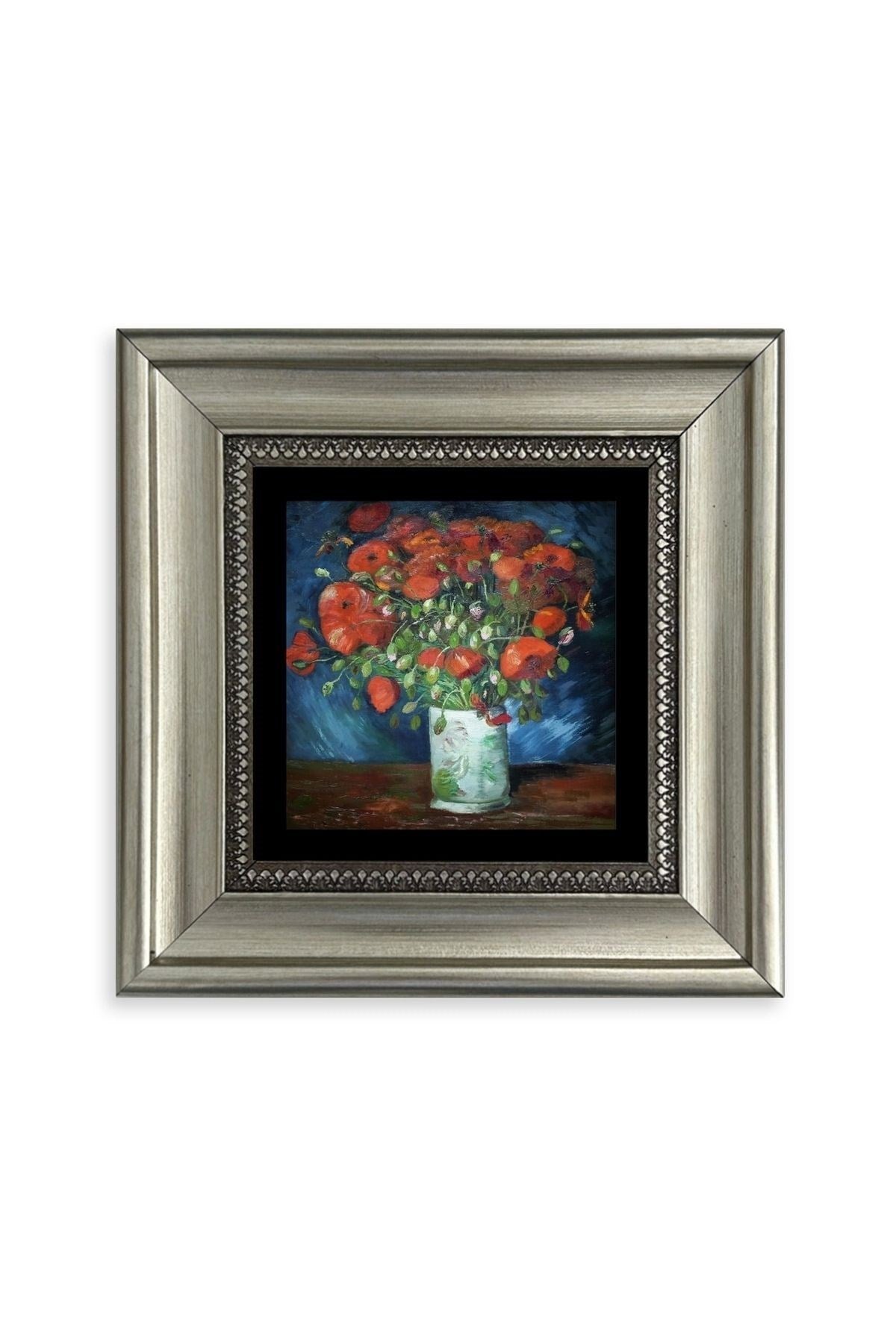 Van Gogh Çiçekli Vazo Çerçeveli Taş Tablo 20 cm