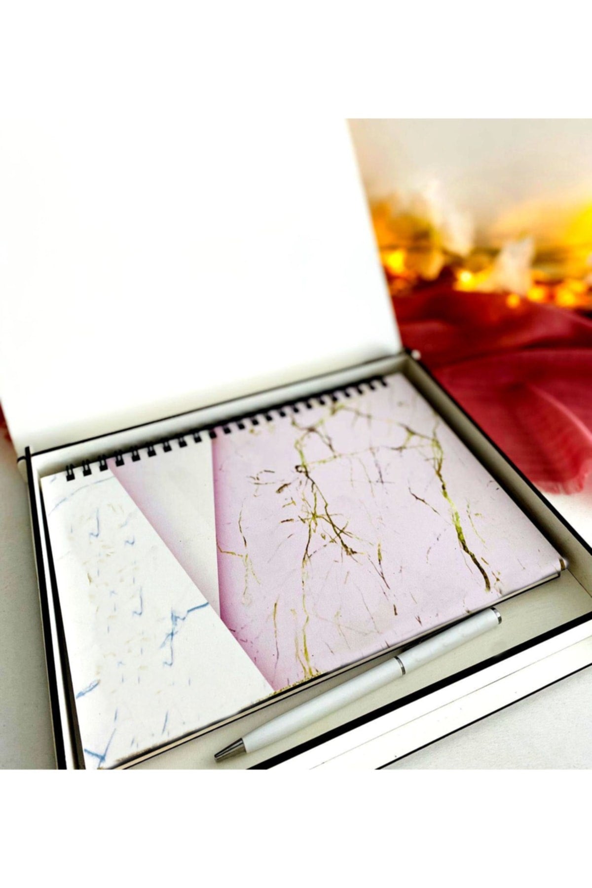 Ahşap Kutulu Ahşap Defter Kalem Seti - Pembe2