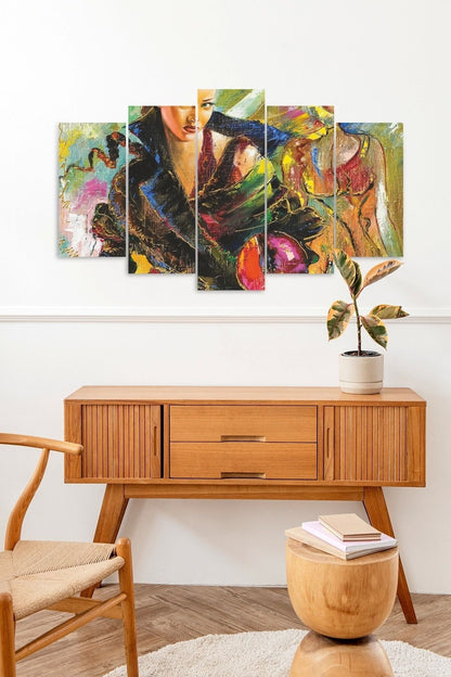 Kadın Manzarası 5 Parçalı Mdf Tablo 60 x 100