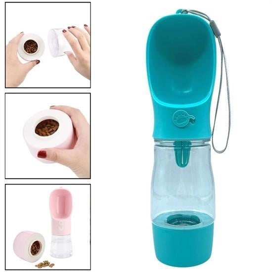 BUFFER® Taşınabilir Mama Hazneli Evcil Hayvan Suluğu Seyahat Kabı Kilitlenebilen Su Sızdırmaz 380ML