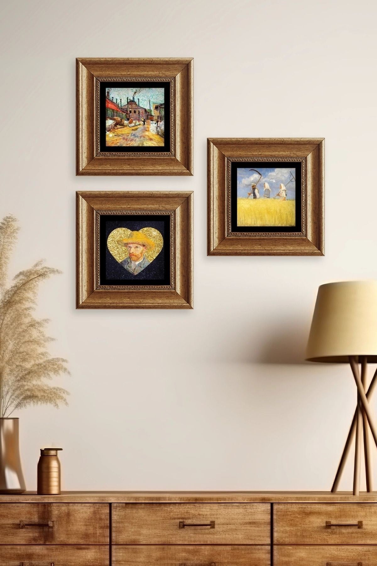 Van Gogh 3 lü Set Çerçeveli Taş Tablo 20 cm