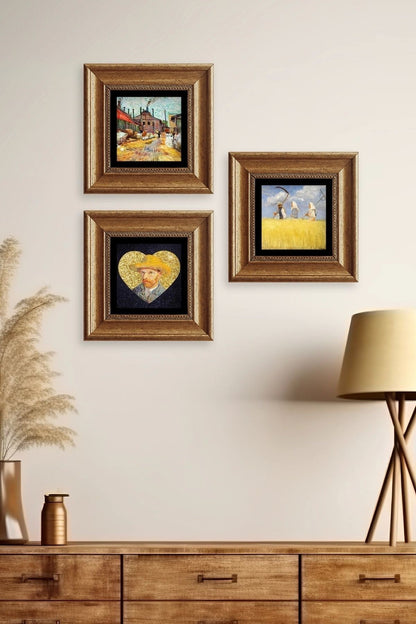 Van Gogh 3 lü Set Çerçeveli Taş Tablo 20 cm