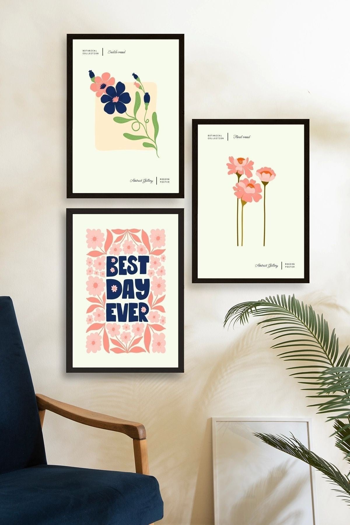 Soyut Üçlü Ahşap Çerçeveli Tablo 23 x 30