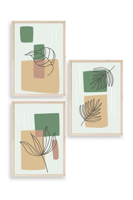 Çiçek Desenli Üçlü Ahşap Çerçeveli Tablo 17 x 23