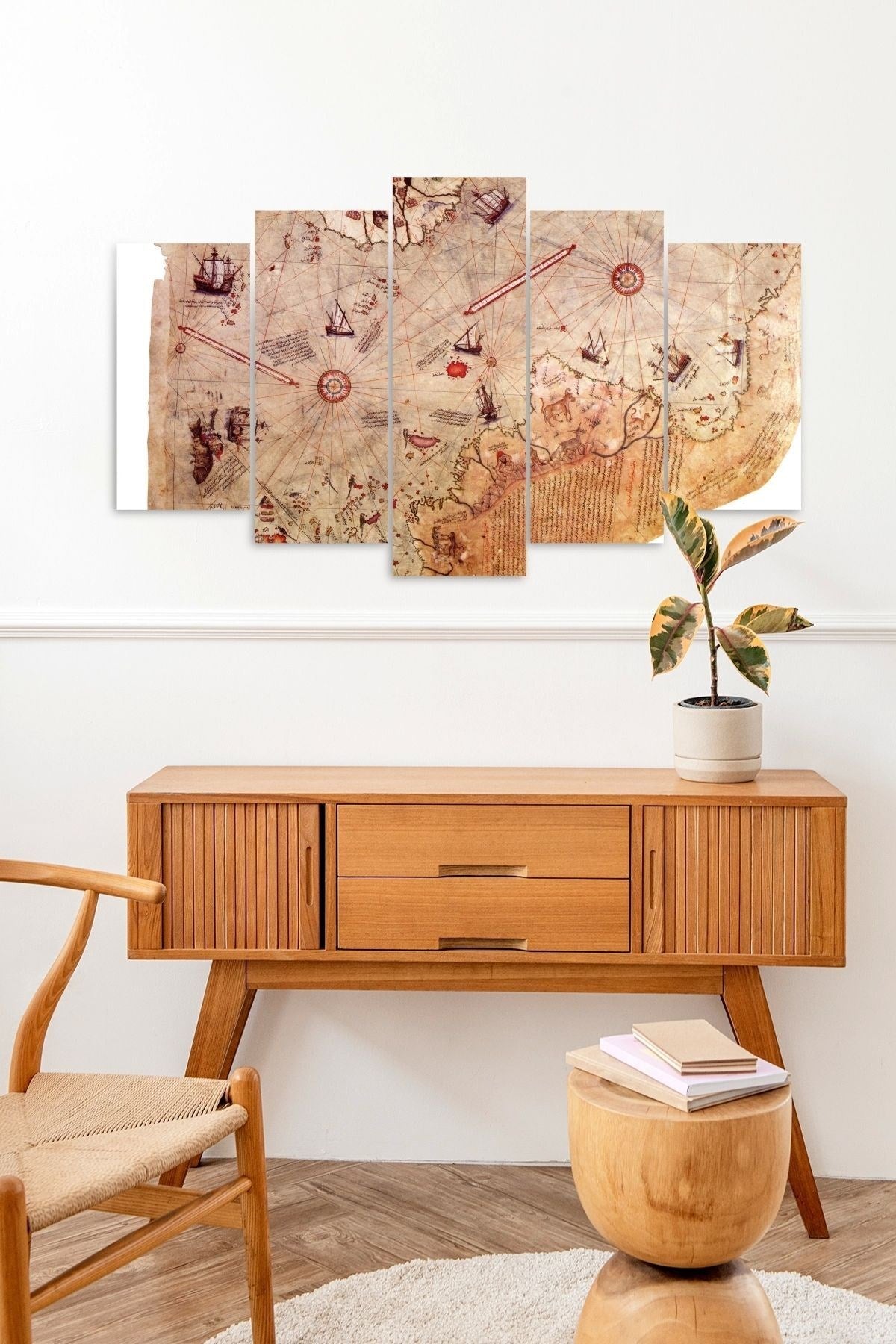 Saklı Harita Manzara 5 Parçalı Mdf Tablo 60 x 100