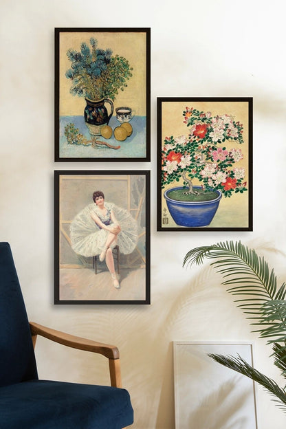 Ünlü Tablolar Üçlü Ahşap Çerçeveli Tablo 30 x 40