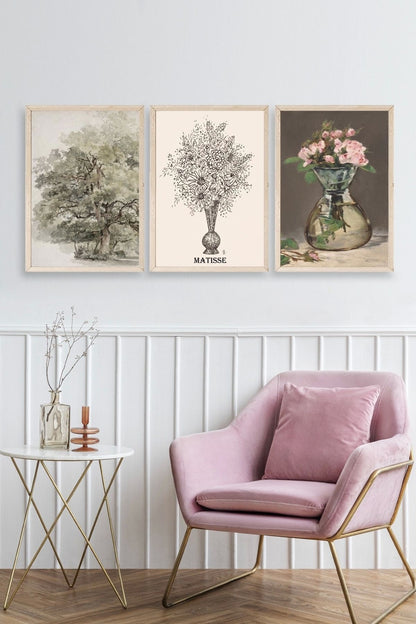 Matisse Üçlü Ahşap Çerçeveli Tablo 30 x 40