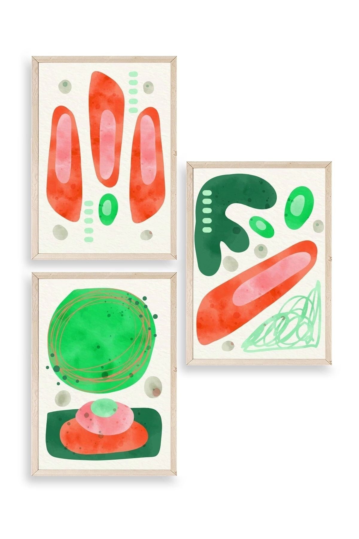 Düşündüren Şekiller Üçlü Ahşap Çerçeveli Tablo 23 x 30