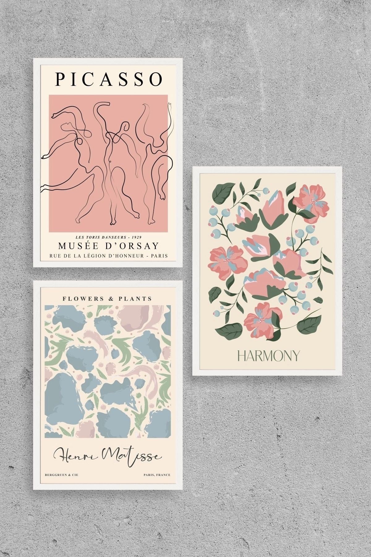 Ünlü Tablolar Üçlü Ahşap Çerçeveli Tablo 40 x 60