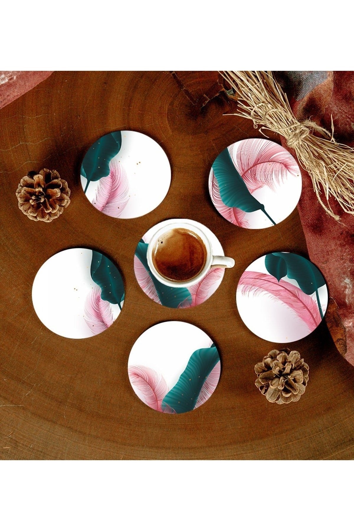 6 Adet Desenli Mdf Bardak Altlığı