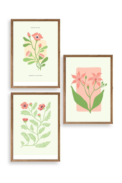 Botanik Üçlü Ahşap Çerçeveli Tablo 40 x 60