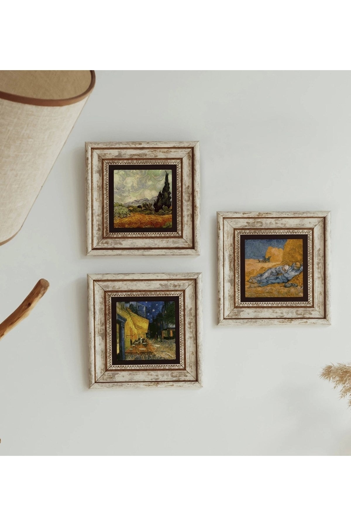 Vincent Van Gogh 3'lü Çerçeveli Taş Tablo , Çerçeveli Taş Duvar Dekoru 20 cm