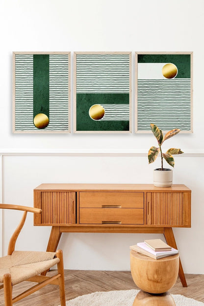 Yuvarlak Top Desenli Üçlü Ahşap Çerçeveli Tablo 50 x 70