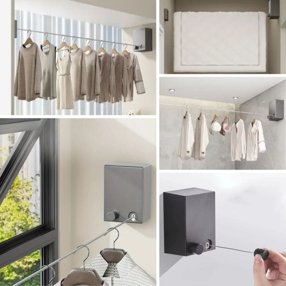 BUFFER® Teleskopik Çamaşır Kurutma Askısı, Pratik Geri Çekilebilir Çamaşır İpi