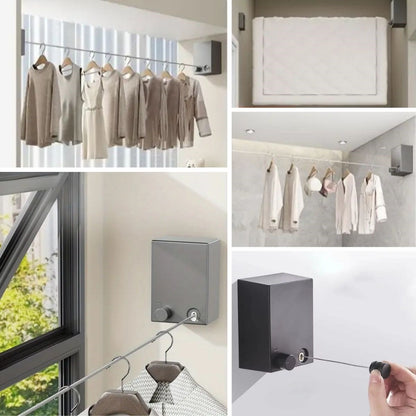 BUFFER® Teleskopik Çamaşır Kurutma Askısı, Pratik Geri Çekilebilir Çamaşır İpi