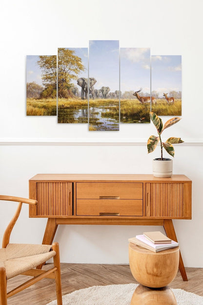 Filler ve Geyikler 5 Parçalı Mdf Tablo 60 x 100