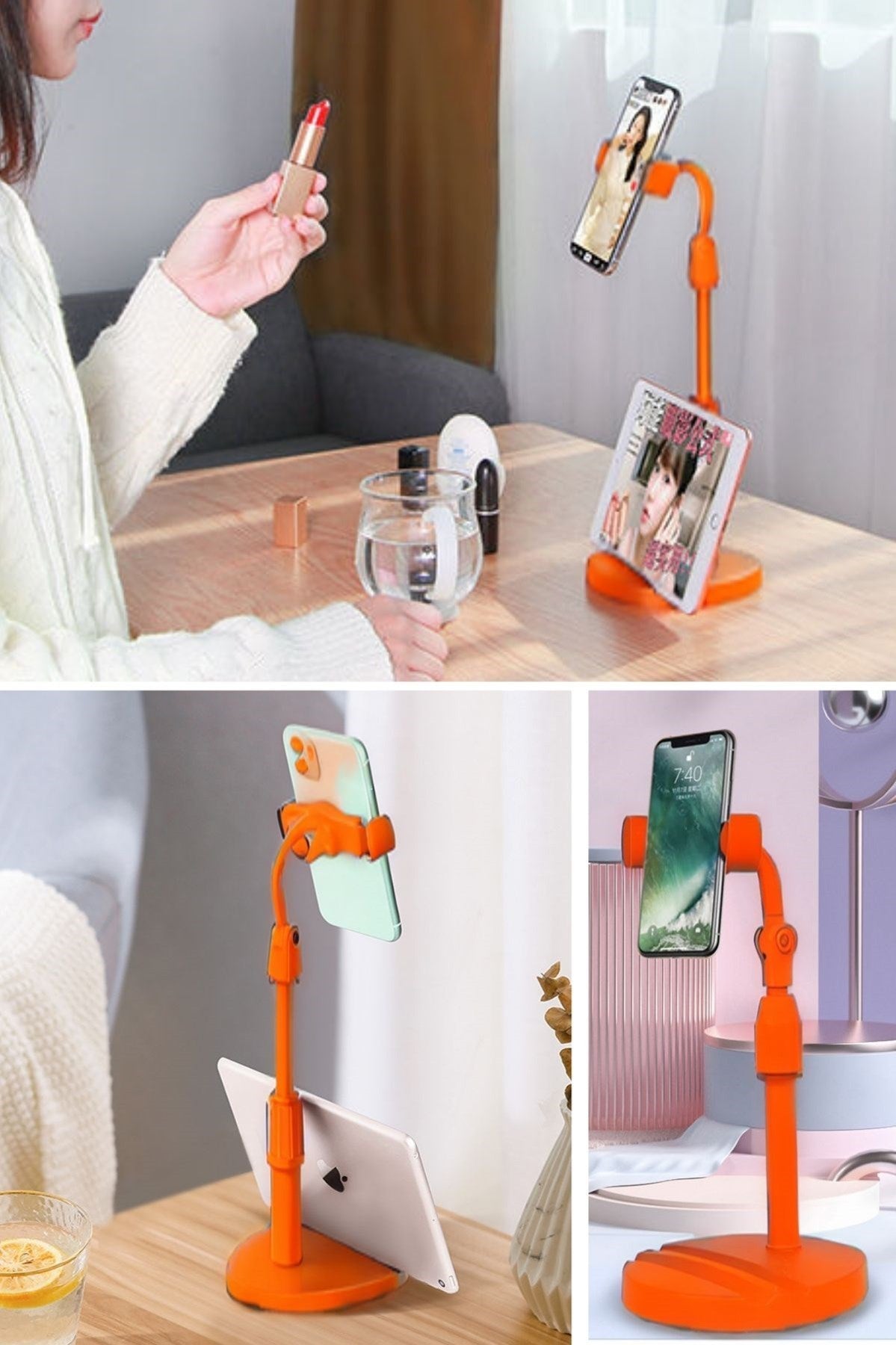 BUFFER® Masa Üstü Tablet ve Telefon Tutucu Plastik Aparat Turuncu Telefon Standı