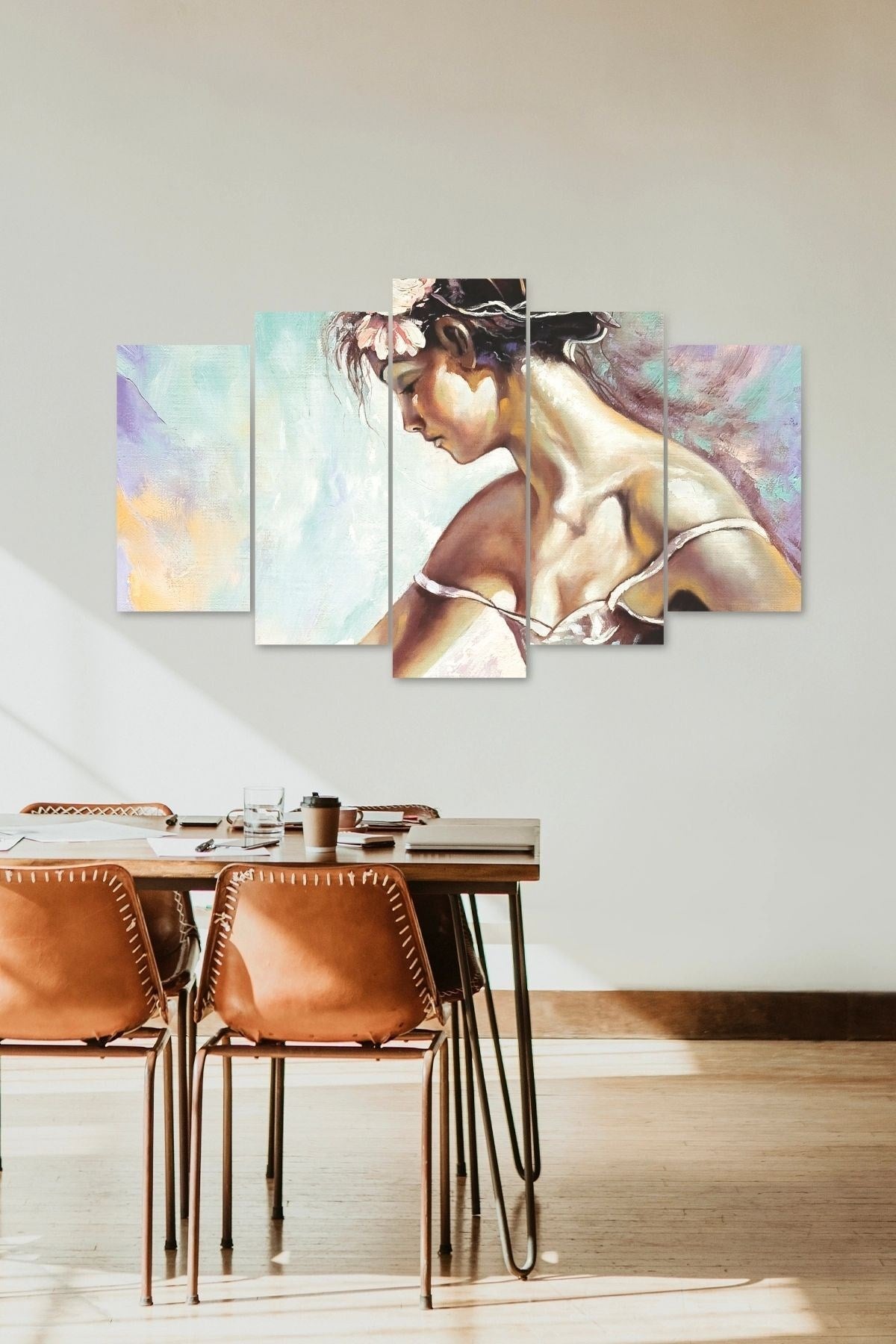 Kadın Hüzün 5 Parçalı Mdf Tablo 60 x 100