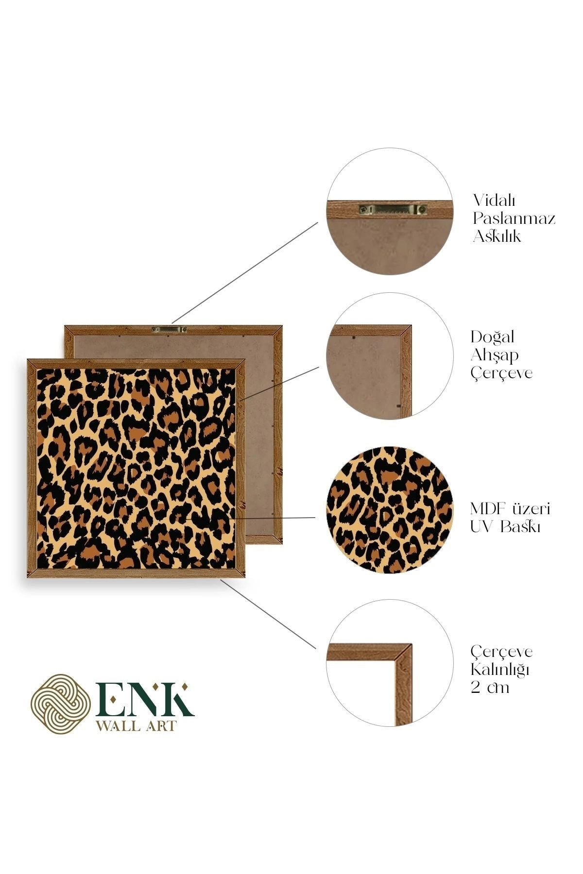 Leopar Deseni Ahşap Çerçeveli Tablo 50 x 50