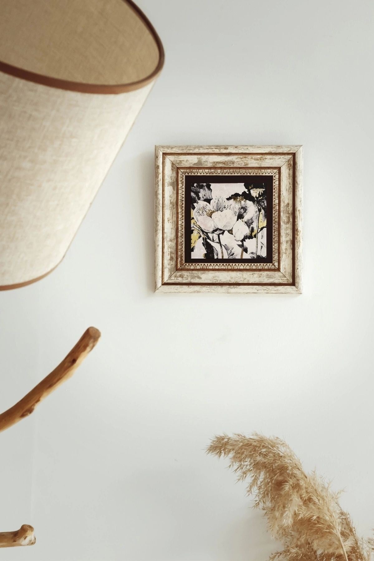 Çiçek Çerçeveli Taş Tablo , Çerçeveli Taş Duvar Dekoru-enkcrcvtbl-00155 20 cm