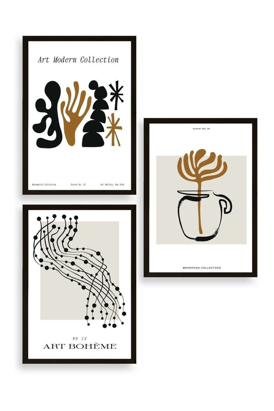 Modern Üçlü Ahşap Çerçeveli Tablo 50 x 70