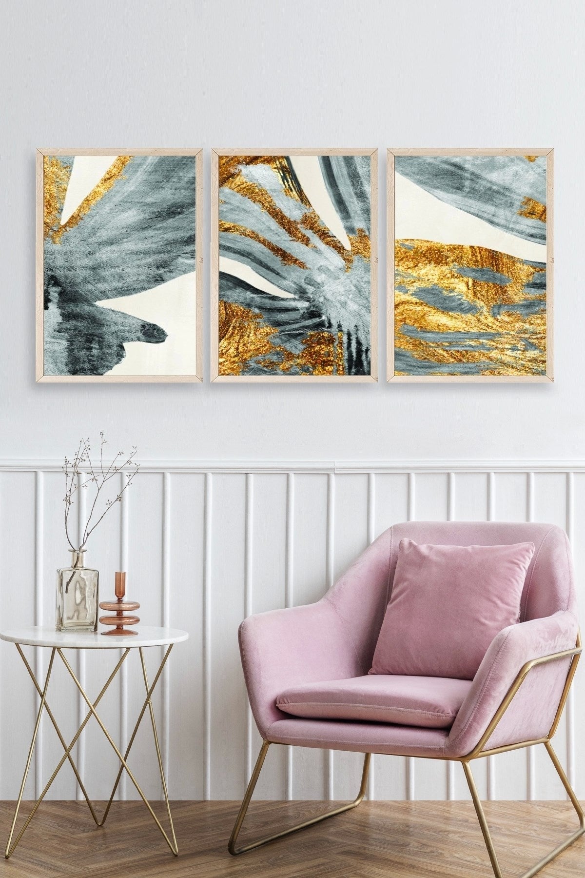 Manzara Üçlü Ahşap Çerçeveli Tablo 23 x 30