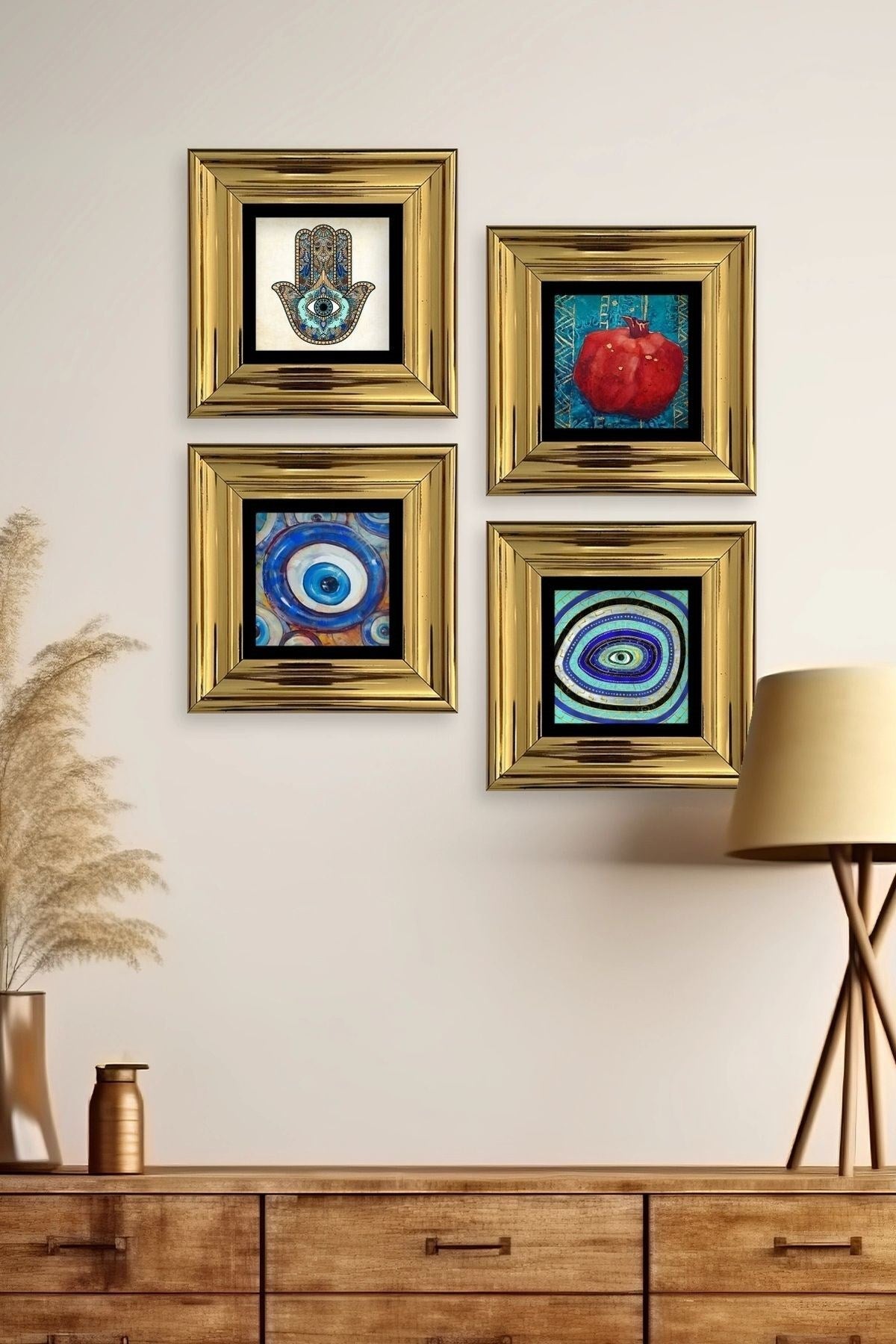 Mistik 4 lü Set Çerçeveli Taş Tablo 20 cm