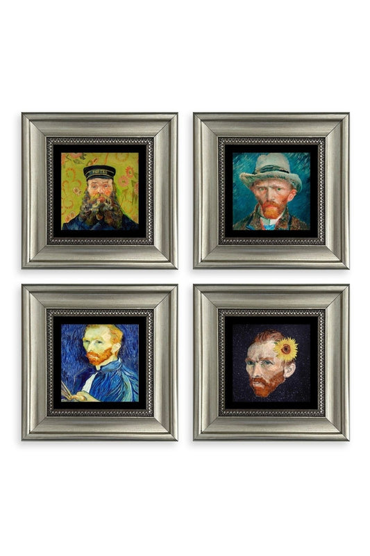 Van Gogh 4 lü Set Çerçeveli Taş Tablo 20 cm