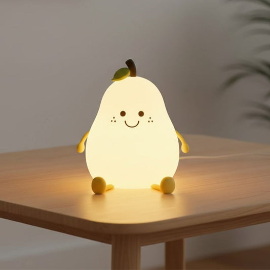 5 Farklı Renk Modlu Armut Figürlü Pofuduk LED Gece Lambası–Yumuşak Dokulu Çocuk Odası ve Dekoratif Şarjlı Ortam Işığı
