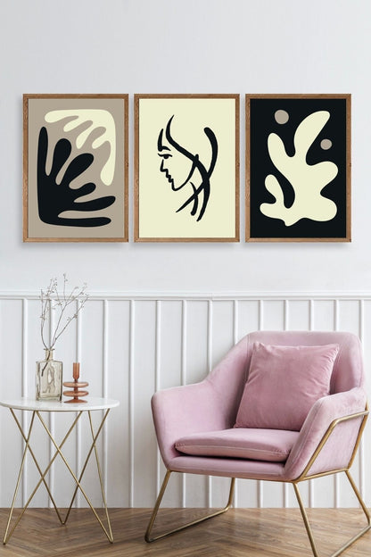 Soyut Üçlü Ahşap Çerçeveli Tablo 50 x 70