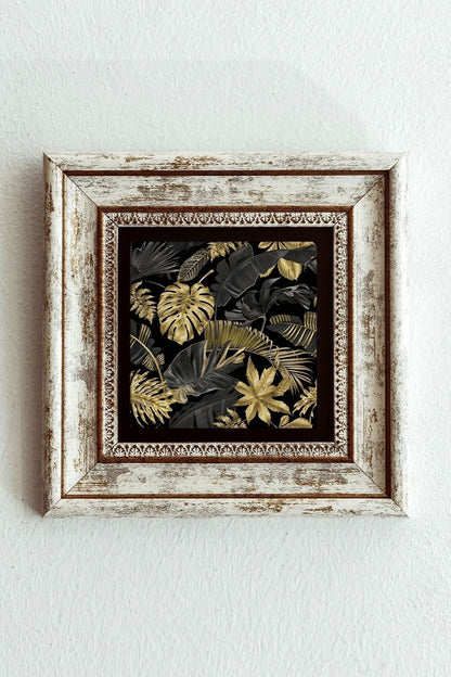 Gold Desenli Çerçeveli Taş Tablo , Çerçeveli Taş Duvar Dekoru-enkcrcvtbl-00168 20 cm