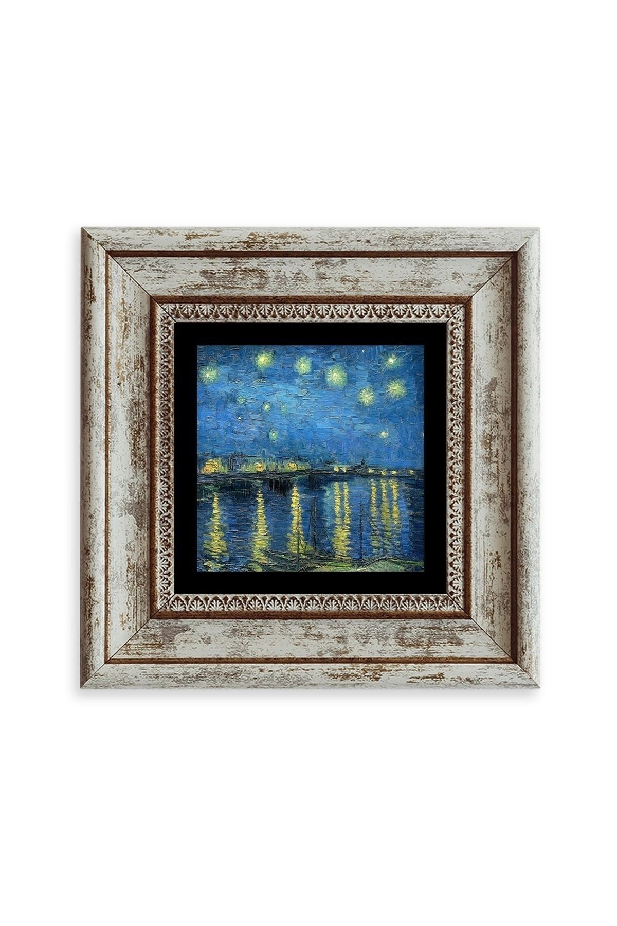 Yıldızlı Gece Çerçeveli Taş Tablo 20 cm