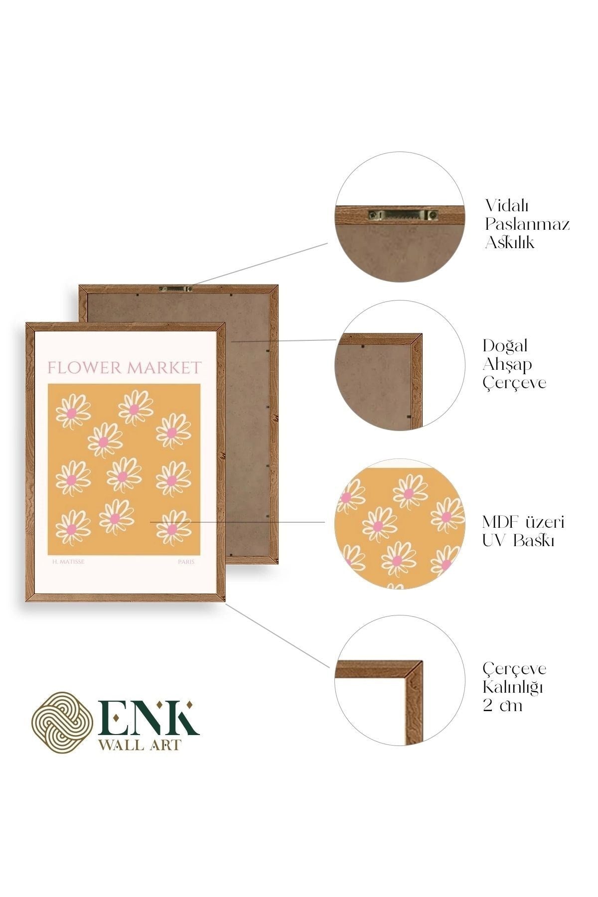 Çiçek Pazarı Ahşap Çerçeveli Tablo 30 x 42