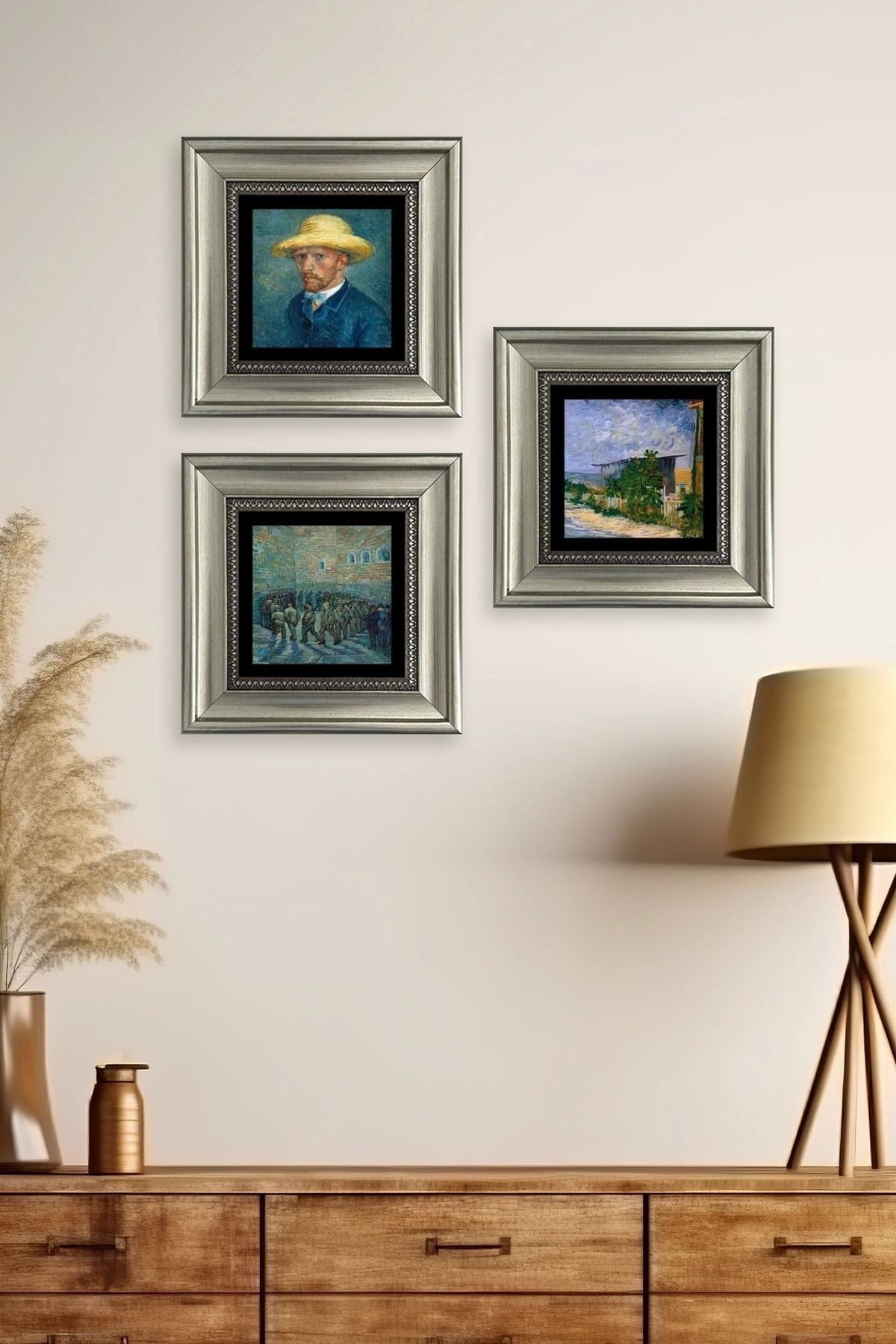 Van Gogh 3 lü Set Çerçeveli Taş Tablo 20 cm