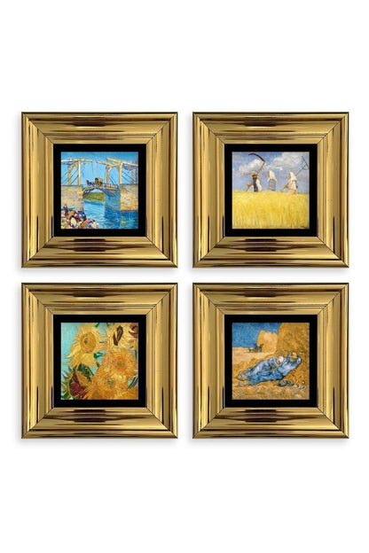 Van Gogh 4 lü Set Çerçeveli Taş Tablo 20 cm