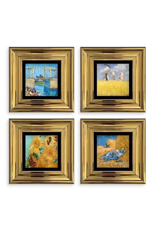 Van Gogh 4 lü Set Çerçeveli Taş Tablo 20 cm