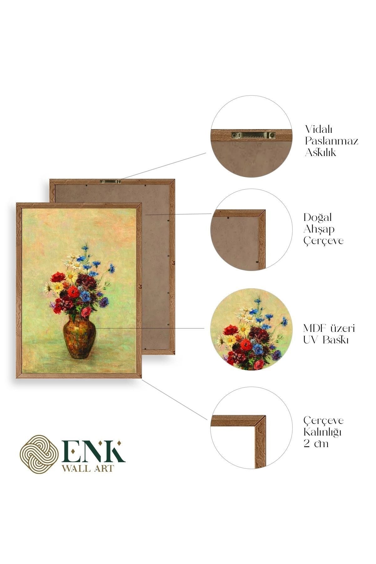 Vazoda Çiçek Ahşap Çerçeveli Tablo 23 x 30