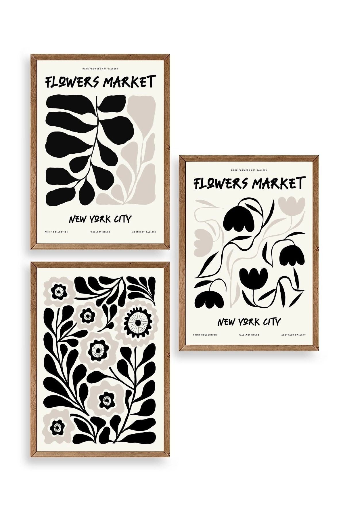 Flower Market Üçlü Ahşap Çerçeveli Tablo 50 x 70