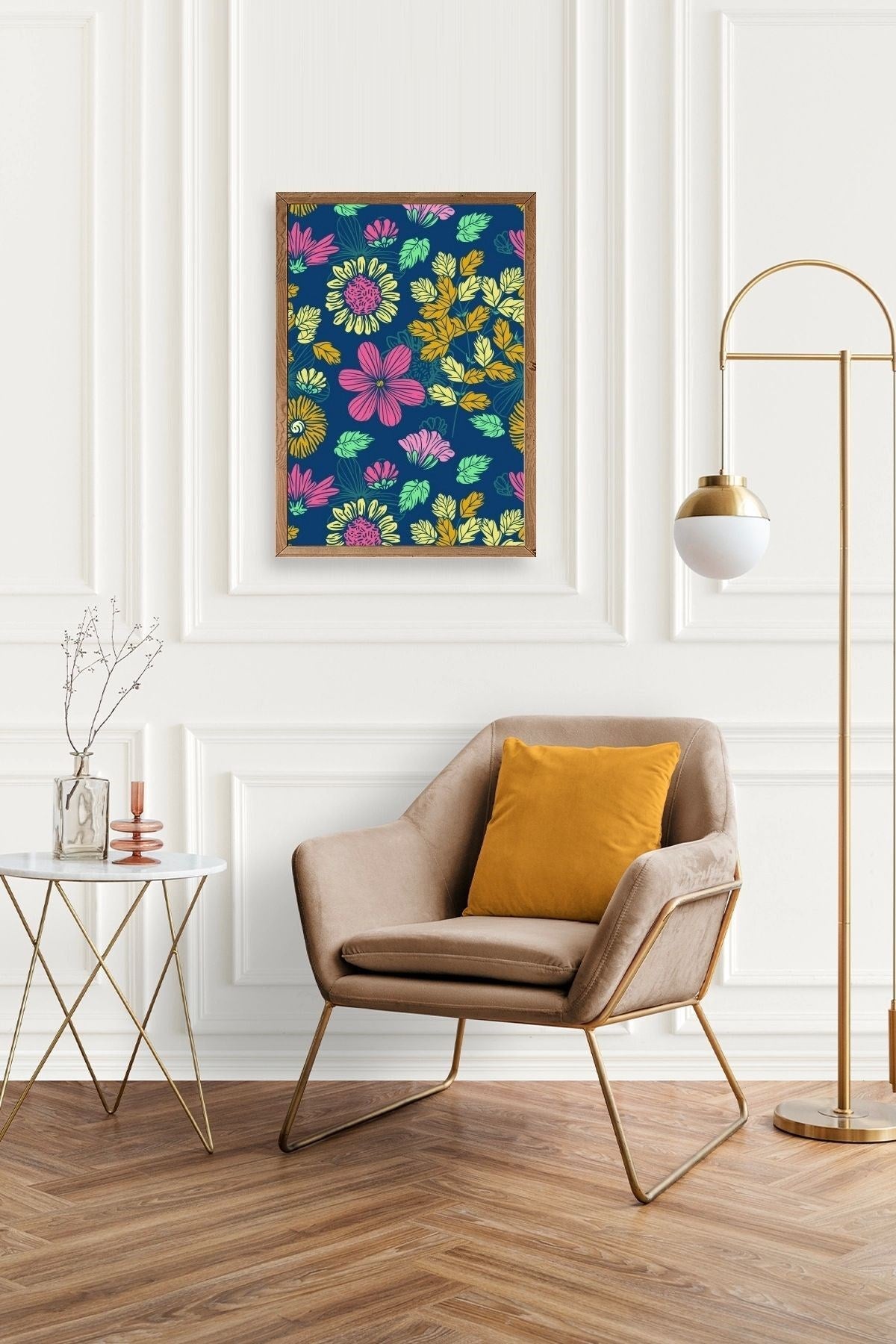 Çiçekler Ahşap Çerçeveli Tablo 50 x 70