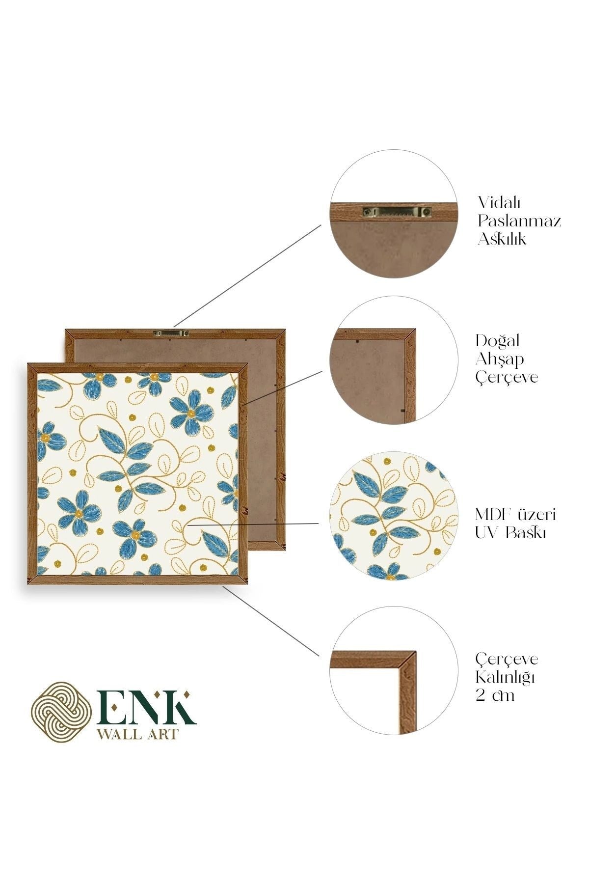 Çiçek Ahşap Çerçeveli Tablo 50 x 50