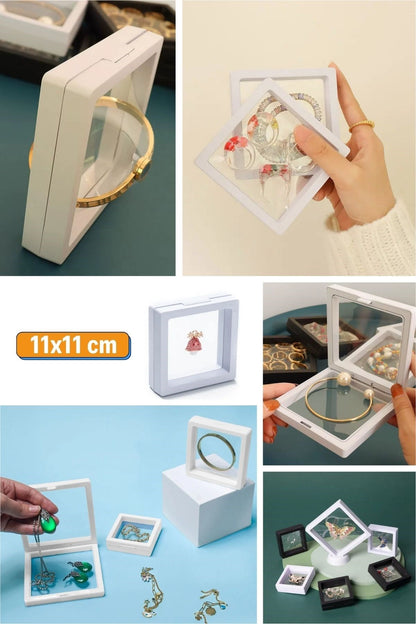 BUFFER® 11x11cm Standlı 3D Takı Ziynet Hatıra Koleksiyon Saklama Kutusu Şeffaf Film Çerçevesi